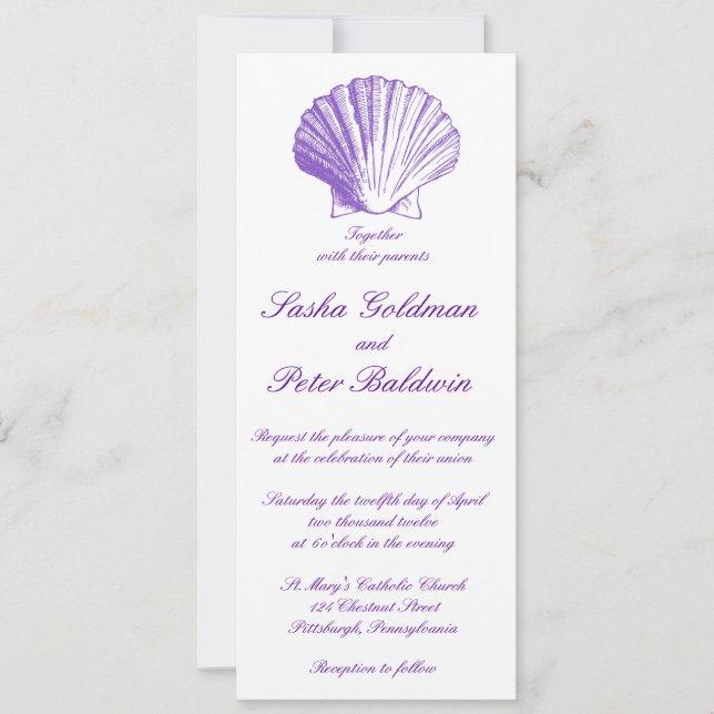 Violet Sea Shells Wedding Invitation (Front)
