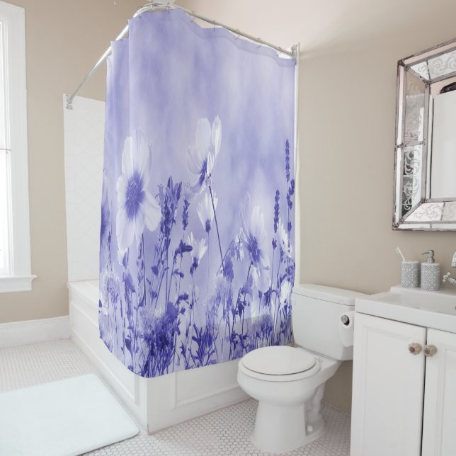 Violet Shaded Wild Flowers Shower Curtain (In Situ)