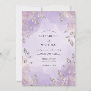 Violet Silver Leaf Wedding Invitation