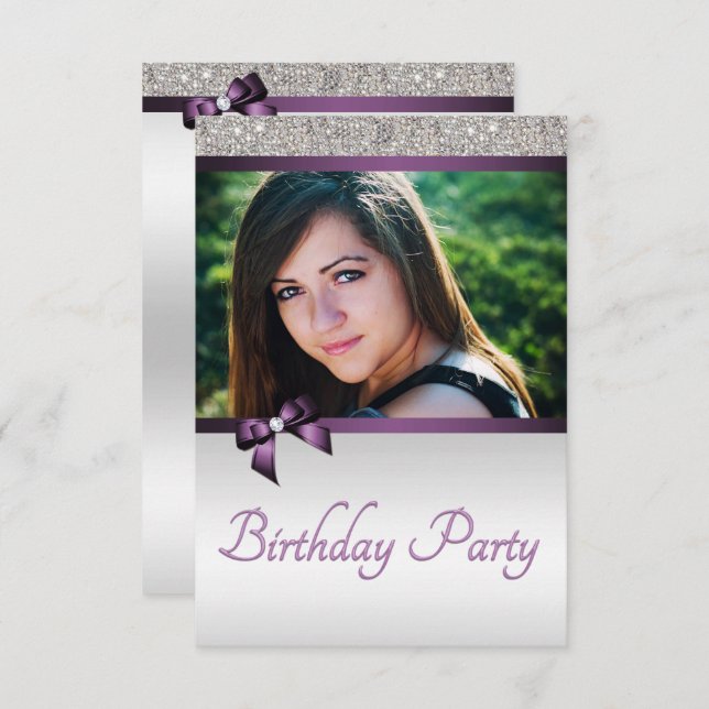 Violet & Silver Photo Surprise Birthday Invitation (Front/Back)