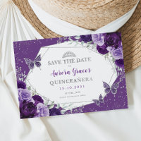 Violet Silver Quinceanera Floral Save the Date
