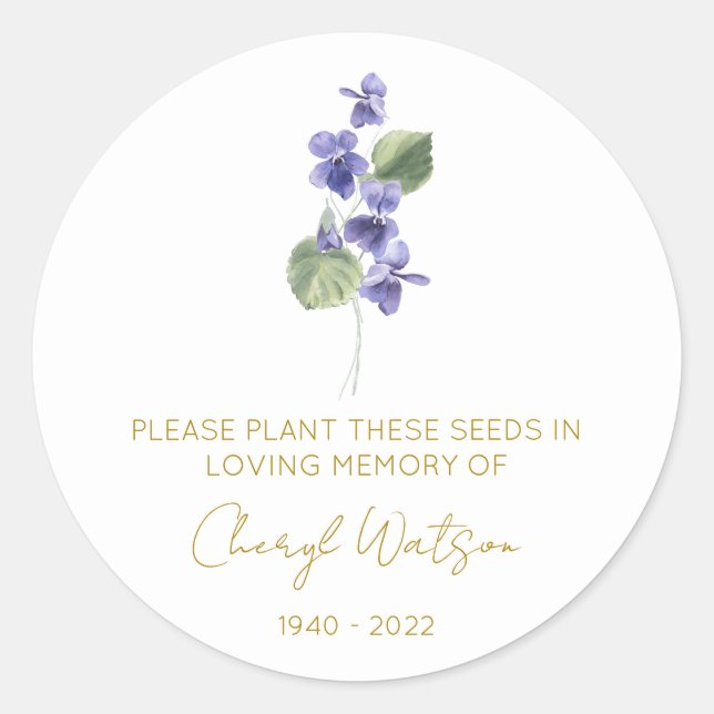 Violet | Simple Memorial Seed Packet Classic Round Sticker (Front)