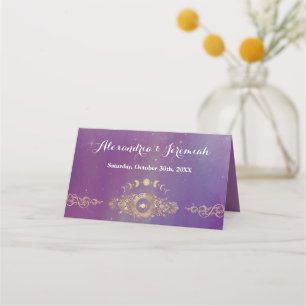 Violet Sky Gold Moon Place Card
