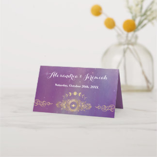 Violet Sky Gold Moon Place Card
