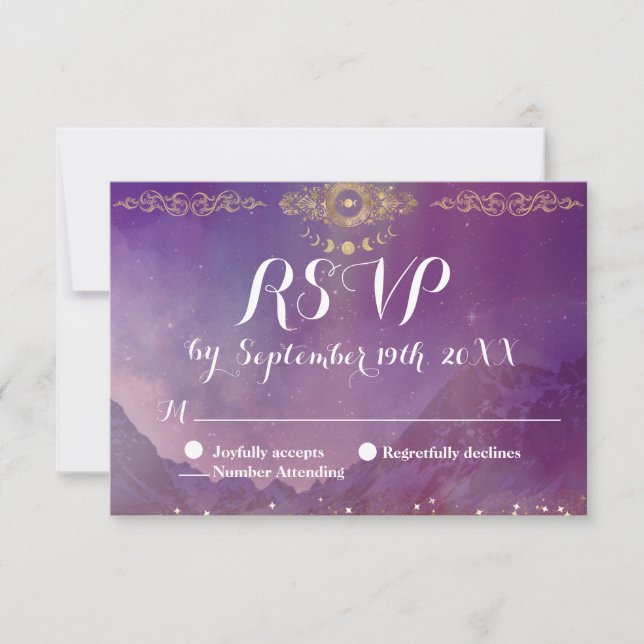 Violet Sky Gold Moon RSVP Response Card (Front)