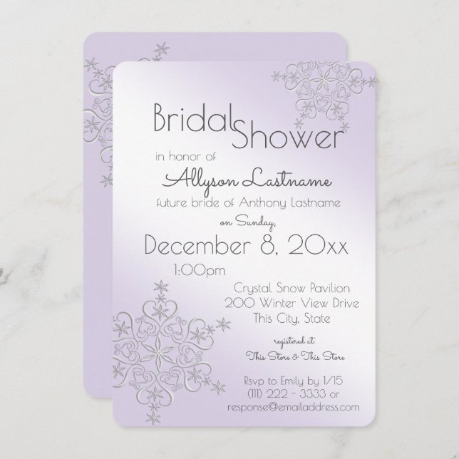 Violet Snowflake Bridal Shower Invitation (Front/Back)