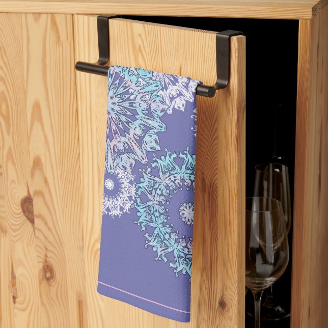 Violet Snowflakes Kitchen Towels (Thirds Fold)