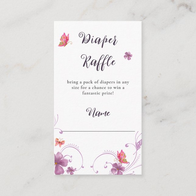 Violet Spring Colourful Butterflies Diaper Raffle Enclosure Card (Front)