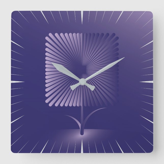 Violet square flower wall clock (Front)