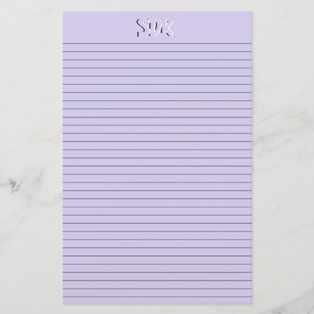 Violet Stationery Paper Monogram optional lines (Front)