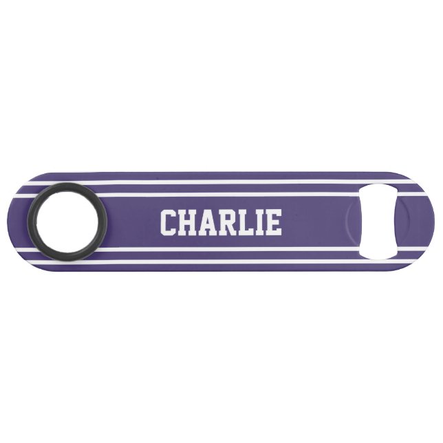Violet Stripes custom monogram bottle opener (Front (Horizontal))