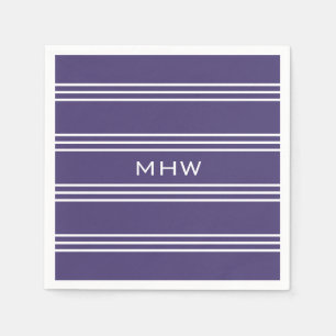 Violet Stripes custom monogram paper napkins