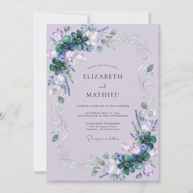 Violet Succulent Romantic Eucalyptus Wedding Invitation (Front)