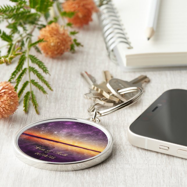 Violet Sunset and Stars Customisable Key Chain (Side)