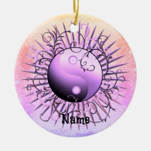 Violet Swirl Yin Yang Ceramic Tree Decoration