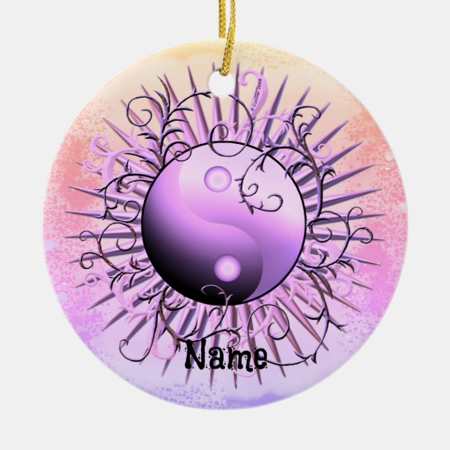 Violet Swirl Yin Yang  Ceramic Tree Decoration (Front)