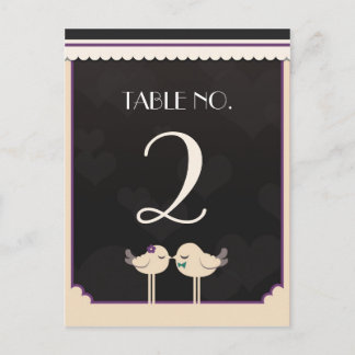 Violet Teal Love Birds Table Number Card