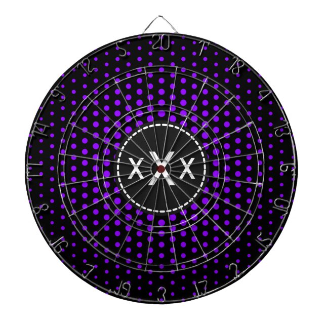 Violet Techno Dots Modern Monogram Dartboard (Front)