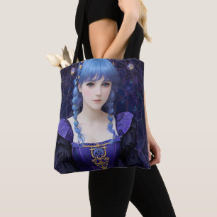 Violet the Cute Dark Academia Girl Fantasy Art Tote Bag