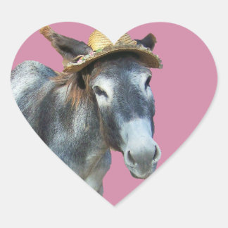Violet the Donkey in Straw Hat with Flowers Heart Sticker