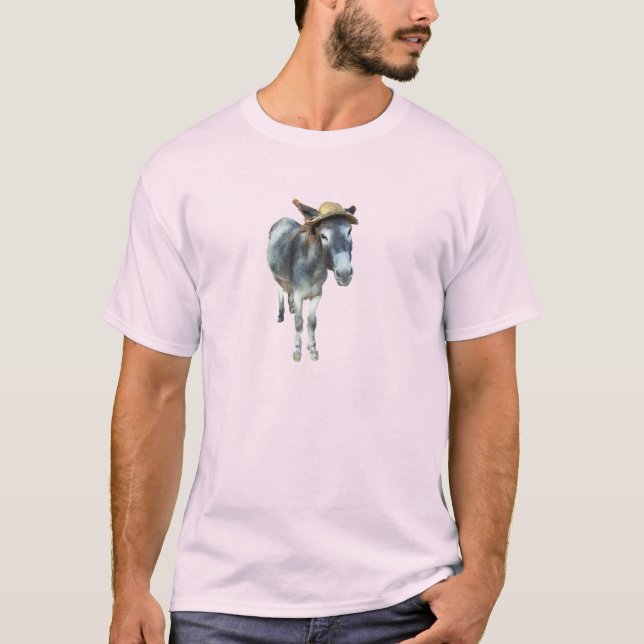 Violet the Donkey in Straw Hat with Flowers T-Shirt (Front)