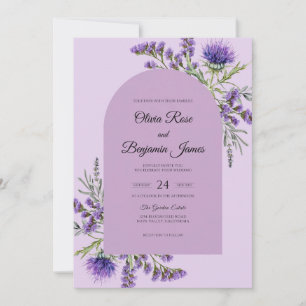 Violet Thistle Grey Eucalyptus Wedding Invitation