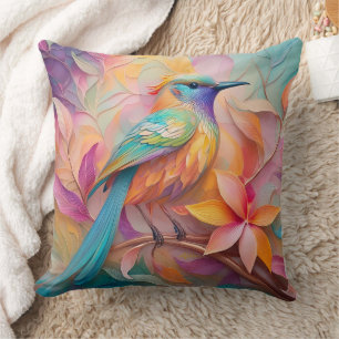 Violet Throated Songbird Fantasy Bird Cushion