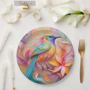 Violet Throated Songbird Fantasy Bird Paper Plate