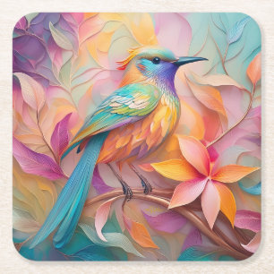 Violet Throated Songbird Fantasy Bird Square Paper Coaster