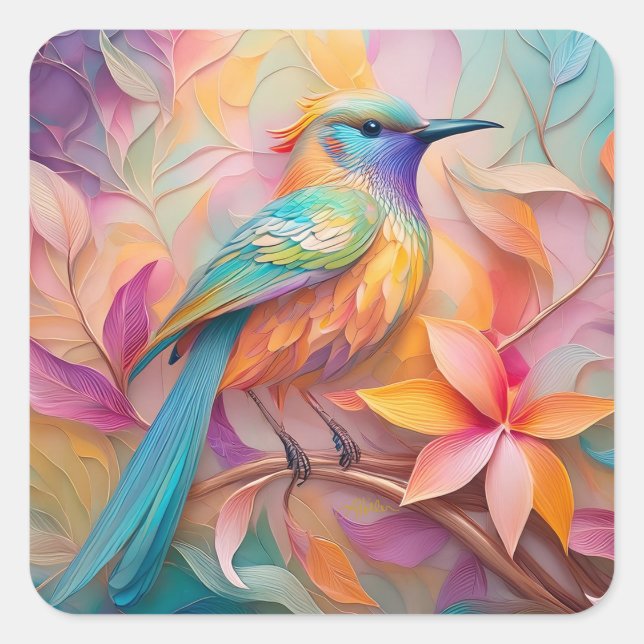 Violet Throated Songbird Fantasy Bird Square Sticker (Front)