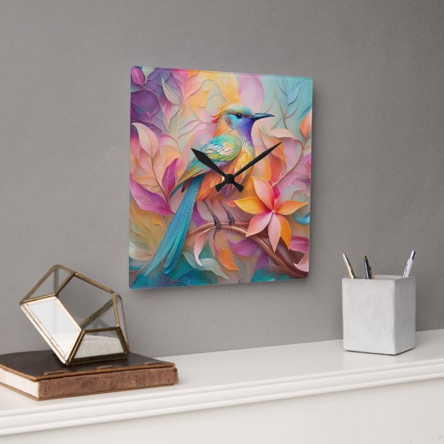 Violet Throated Songbird Fantasy Bird Square Wall Clock (Office)
