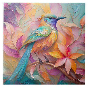 Violet Throated Songbird Fantasy Bird Tile