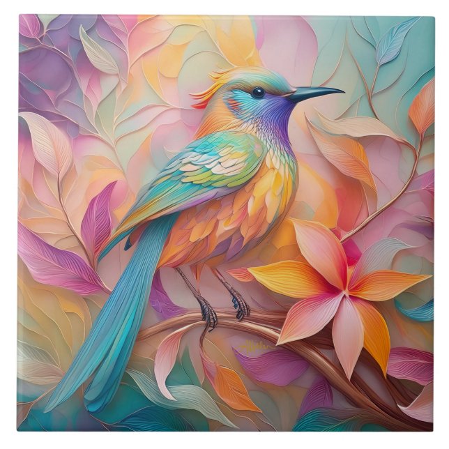 Violet Throated Songbird Fantasy Bird Tile (Front)