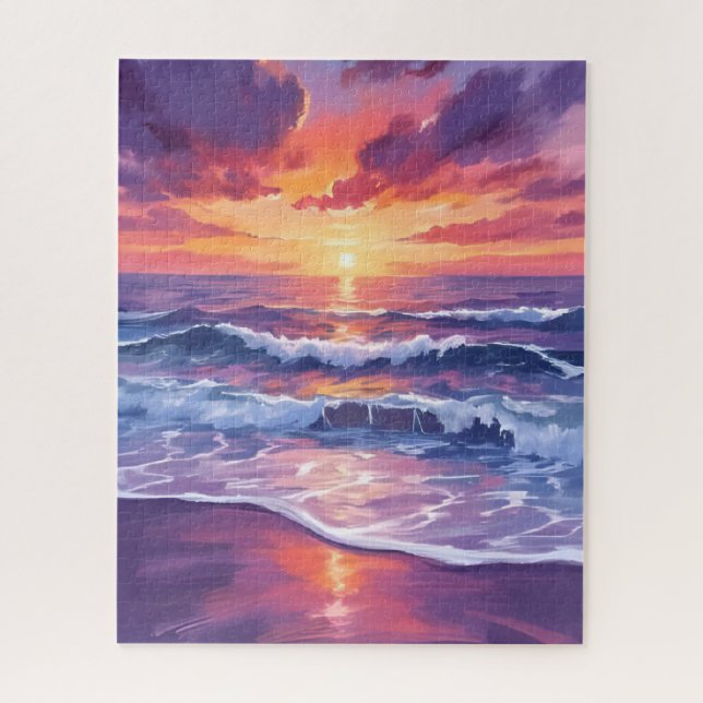 Violet Tide | Purple Sunset Ocean Waves Jigsaw Puzzle (Vertical)