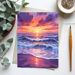 Violet Tide   Purple Sunset Ocean Waves Painted Postcard