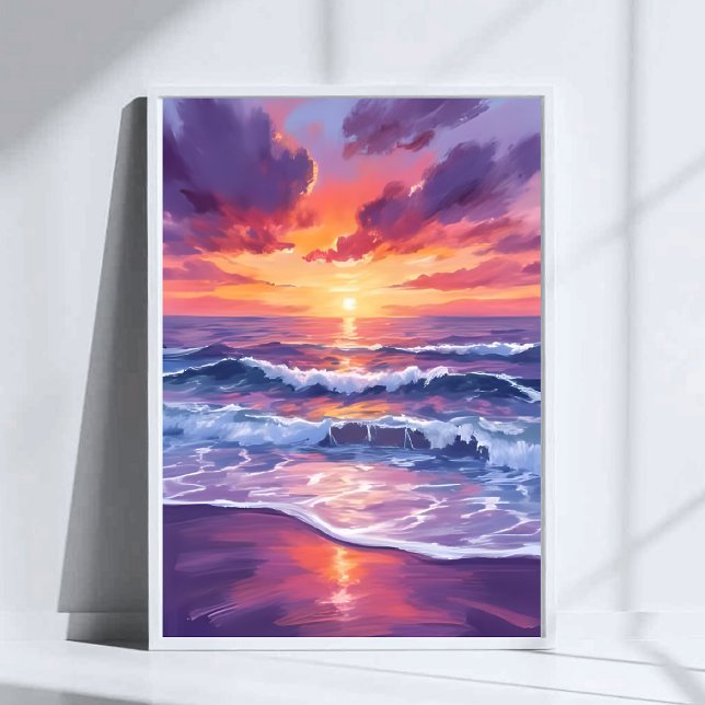 Violet Tide Purple Sunset Ocean Waves Painting Art Poster (Creator Uploaded)