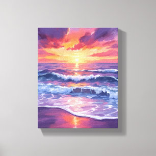 Violet Tide   Purple Sunset Ocean Waves Painting Canvas Print