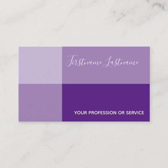 Violet tones rectangular violet calligraphy business card (Front)