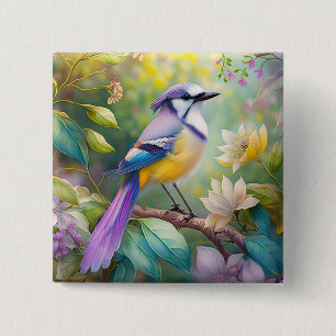 Violet Tufted Jay Fantasy Bird 15 Cm Square Badge