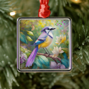 Violet Tufted Jay Fantasy Bird Metal Tree Decoration