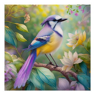 Violet Tufted Jay Fantasy Bird Poster