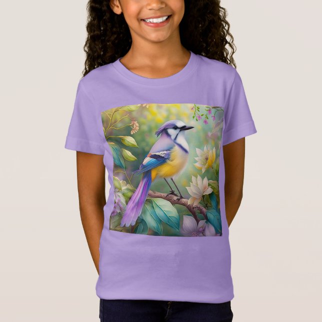 Violet Tufted Jay Fantasy Bird T-Shirt (Front)