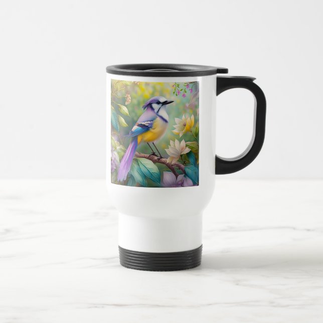 Violet Tufted Jay Fantasy Bird Travel Mug (Right)