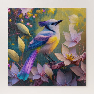 Violet Tufted Yellow Breasted Fantasy Bird Jigsaw Puzzle