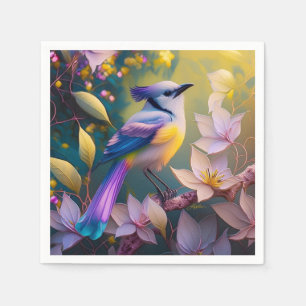 Violet Tufted Yellow Breasted Fantasy Bird Napkin