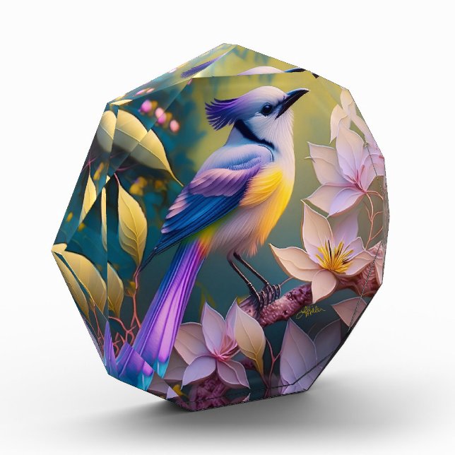 Violet Tufted Yellow Breasted Fantasy Bird Photo Block (Left)