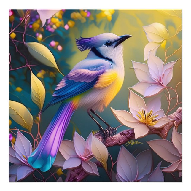 Violet Tufted Yellow Breasted Fantasy Bird Photo Print (Front)