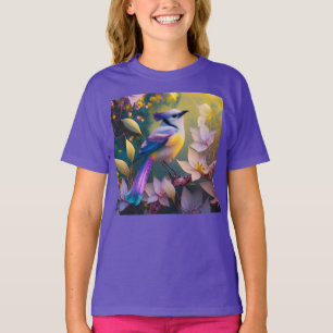 Violet Tufted Yellow Breasted Fantasy Bird T-Shirt