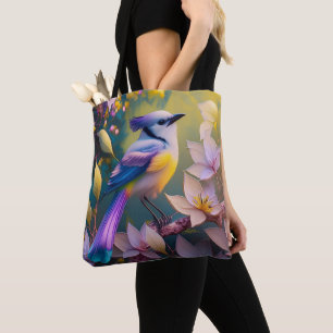 Violet Tufted Yellow Breasted Fantasy Bird Tote Bag