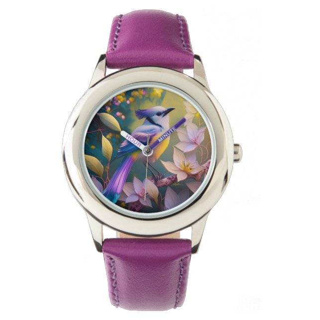 Violet Tufted Yellow Breasted Fantasy Bird Watch (Front)